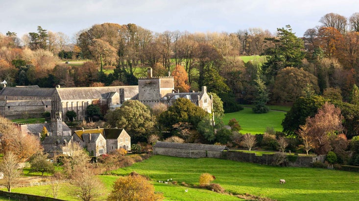 View of outside of Buckland Abbey in autumn
